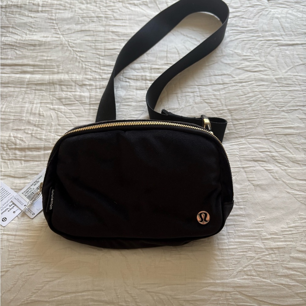 lululemon athletica Black and Gold Velour Crossbody Bag